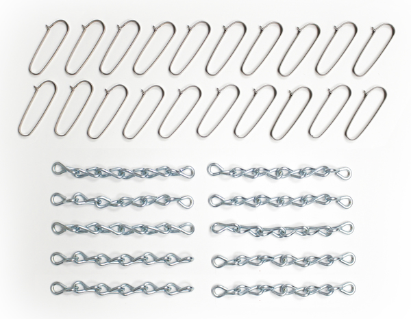 Worth Clark Sign Panel Safety Pin Clips & Chains, Bag of 20 Clips & 10 Chains.