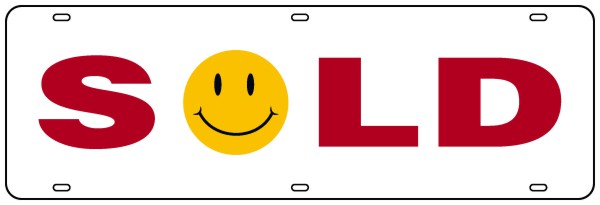 Independent Real estate sold sign rider with smiley face, 24 GA steel 6"h x 18"w