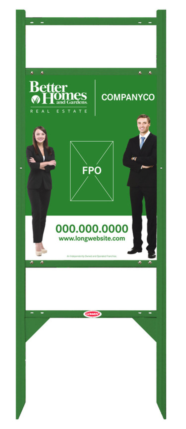 Better Homes and Gardens Real Estate Angle Iron Frame with Two Rider Inserts and Sign Panel Unit, 24"h x 18"w, Green