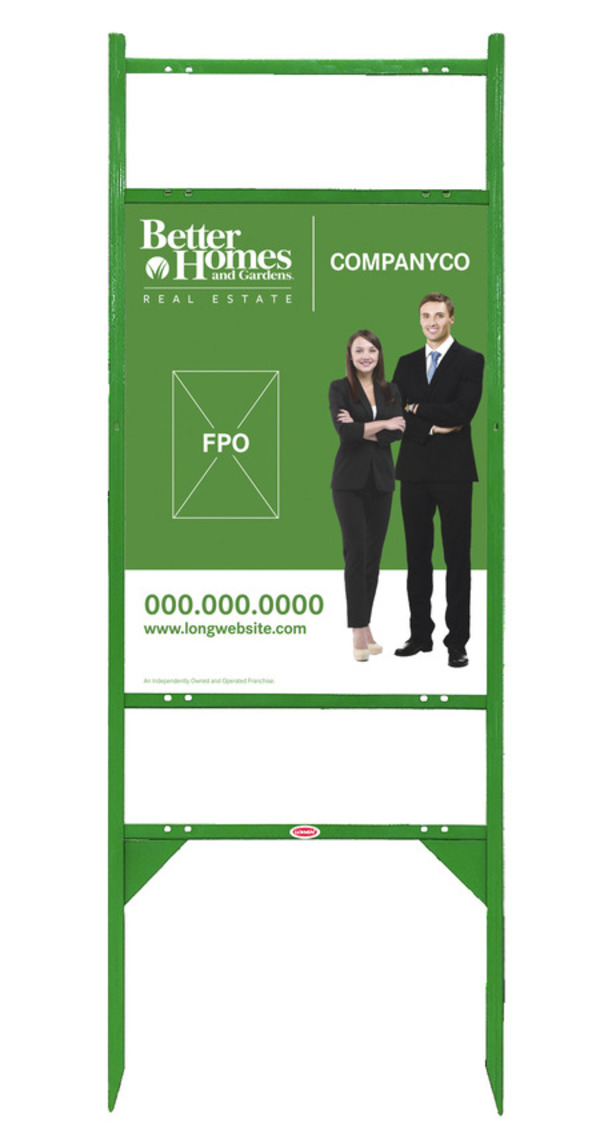 Better Homes and Gardens Real Estate Angle Iron Frame with Two Rider Inserts and Sign Panel Unit, 24"h x 18"w, Green