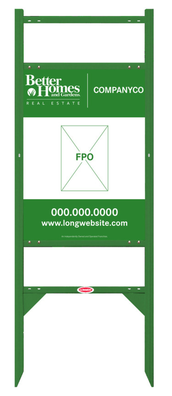 Better Homes and Gardens Real Estate Angle Iron Frame with Two Rider Inserts and Sign Panel Unit, 24"h x 18"w, Green