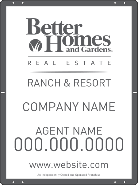Ranch And Resort Real Estate Agent Sign Panel, 24 GA Steel 24"H X 18"W