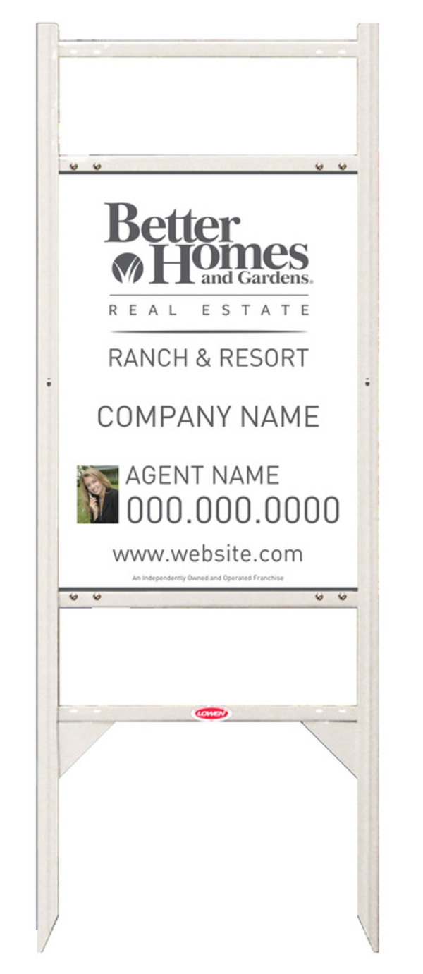 Ranch And Resort Real Estate White Angle Iron Sign Frame And Photo Panel Unit With Two Rider Inserts, 24 GA Steel 24"H X 18"W