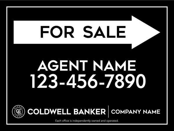 Directional Agent For Sale Sign Panel, 18"H X 24"W, 4mm Corrugated