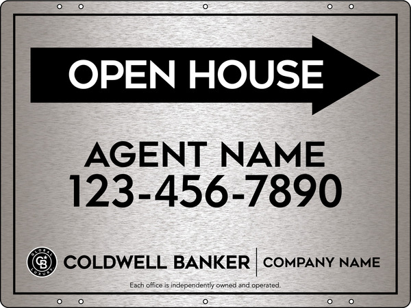 Directional Agent Open House Sign Panel, 18"H X 24"W, 3mm Brushed Aluminum Composite