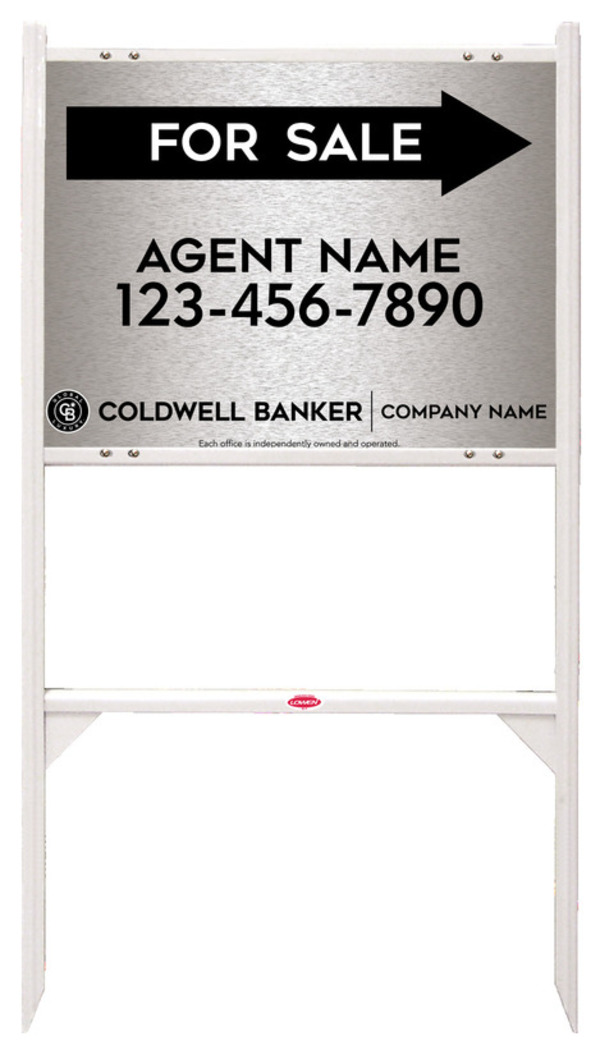 Angle Iron Frame And Agent For Sale Sign Panel Unit, 18"H X 24"W, Brushed Aluminum Composite