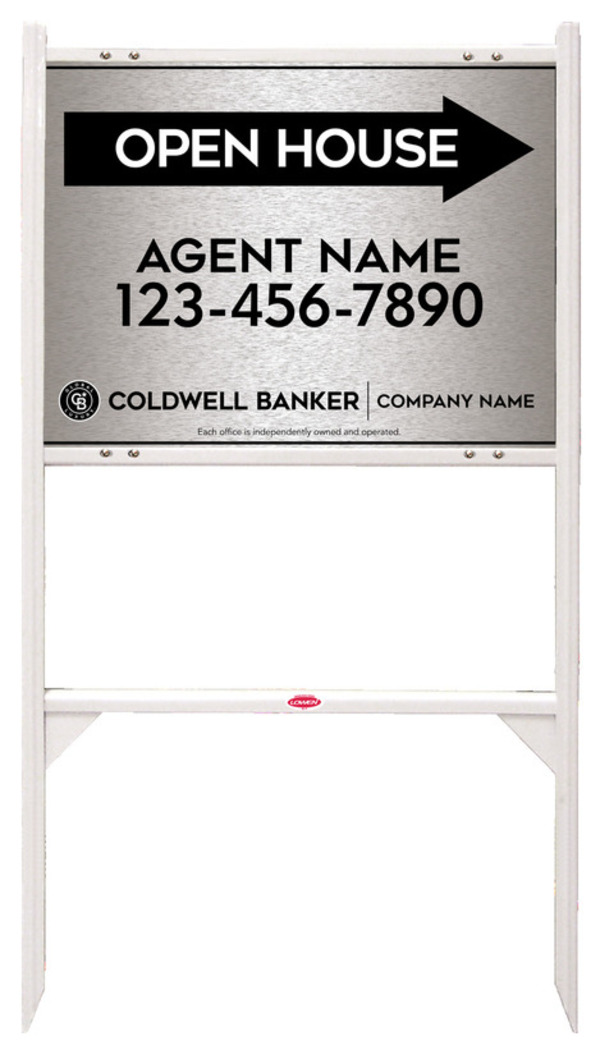 Angle Iron Frame And Agent Open House Sign Panel Unit, 18"H X 24"W, Brushed Aluminum Composite