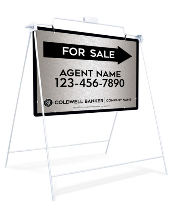 Swinging A-Frame And Agent For Sale Sign Panel Unit, 18"H X 24"W, Brushed Aluminum Composite