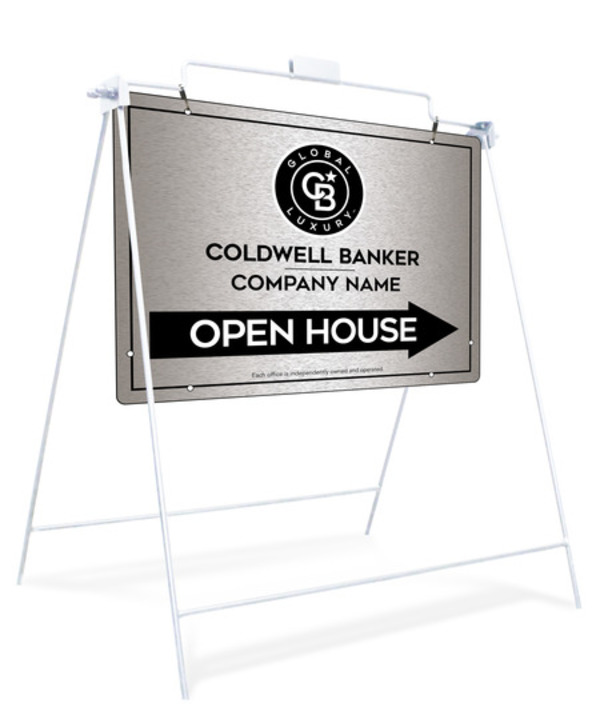 Swinging A-Frame And Office Open House Sign Panel Unit, 18"H X 24"W, Brushed Aluminum Composite