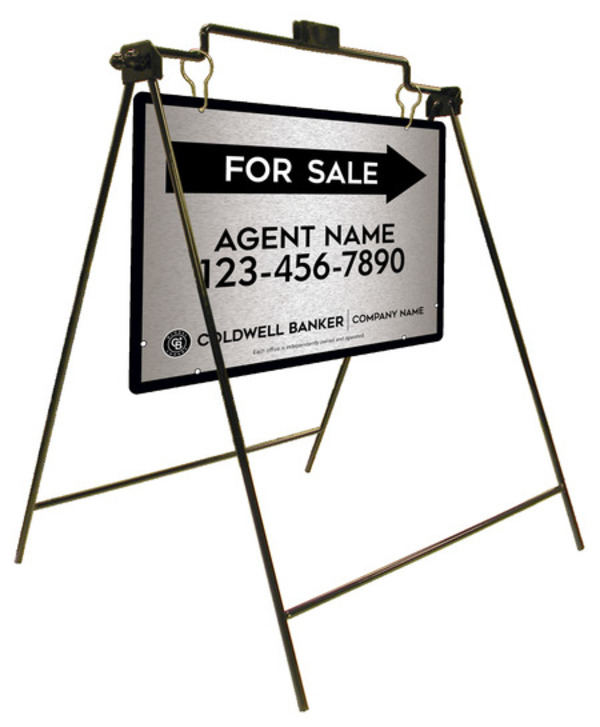 Swinging A-Frame And Agent For Sale Sign Panel Unit, 18"H X 24"W, Brushed Aluminum Composite