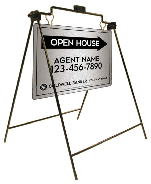 Swinging A-Frame And Agent Open House Sign Panel Unit, 18"H X 24"W, Brushed Aluminum Composite