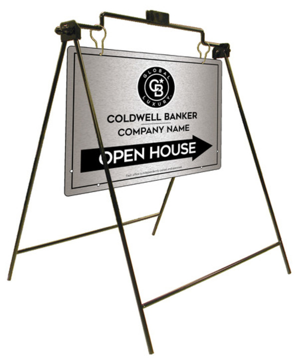 Swinging A-Frame And Office Open House Sign Panel Unit, 18"H X 24"W, Brushed Aluminum Composite