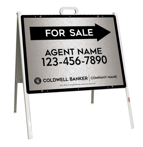 A-Frame And Agent For Sale Sign Panel Unit, 18"H X 24"W, Brushed Aluminum Composite