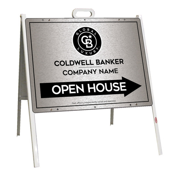 Angle Iron Frame And Office Open House Sign Panel Unit, 18"H X 24"W, Brushed Aluminum Composite