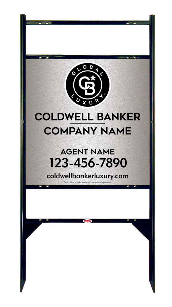 Angle Iron Frame W/ 2 Rider Inserts And Agent Sign Panel Unit, 24"H X 24"W, Brushed Aluminum Composite