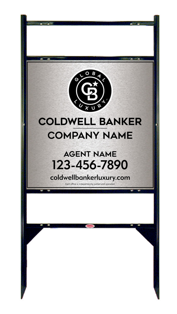 Angle Iron Frame W/ 2 Rider Inserts And Agent Sign Panel Unit, 24"H X 24"W, Brushed Aluminum Composite