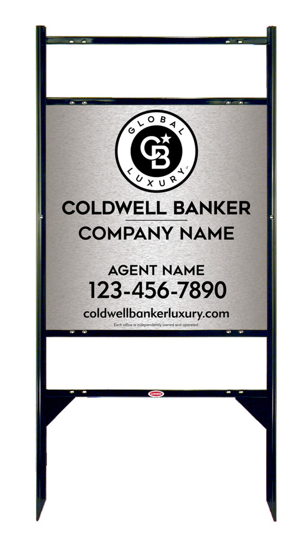 Angle Iron Frame W/ 2 Rider Inserts And Agent Sign Panel Unit, 24"H X 24"W, Brushed Aluminum Composite