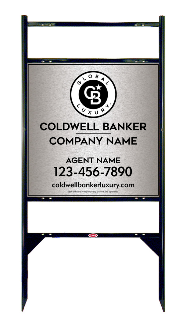 Angle Iron Frame W/ 2 Rider Inserts And Agent Sign Panel Unit, 24"H X 24"W, Brushed Aluminum Composite