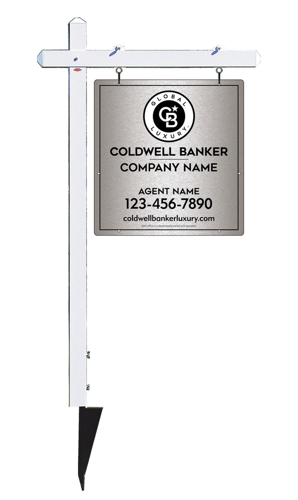 Sign Post And Agent Sign Panel Unit, 25"H X 24"W, Brushed Aluminum Composite