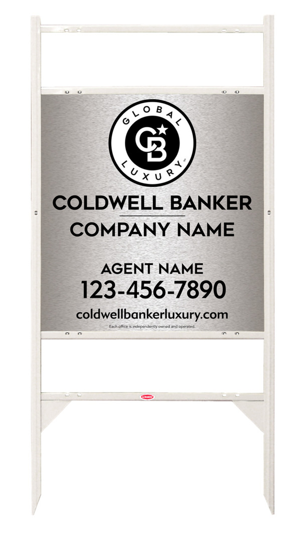 Angle Iron Frame W/ 2 Rider Inserts And Agent Sign Panel Unit, 25"H X 24"W, Brushed Aluminum Composite