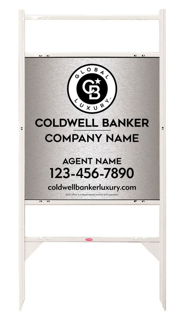Angle Iron Frame W/ 2 Rider Inserts And Agent Sign Panel Unit, 25"H X 24"W, Brushed Aluminum Composite