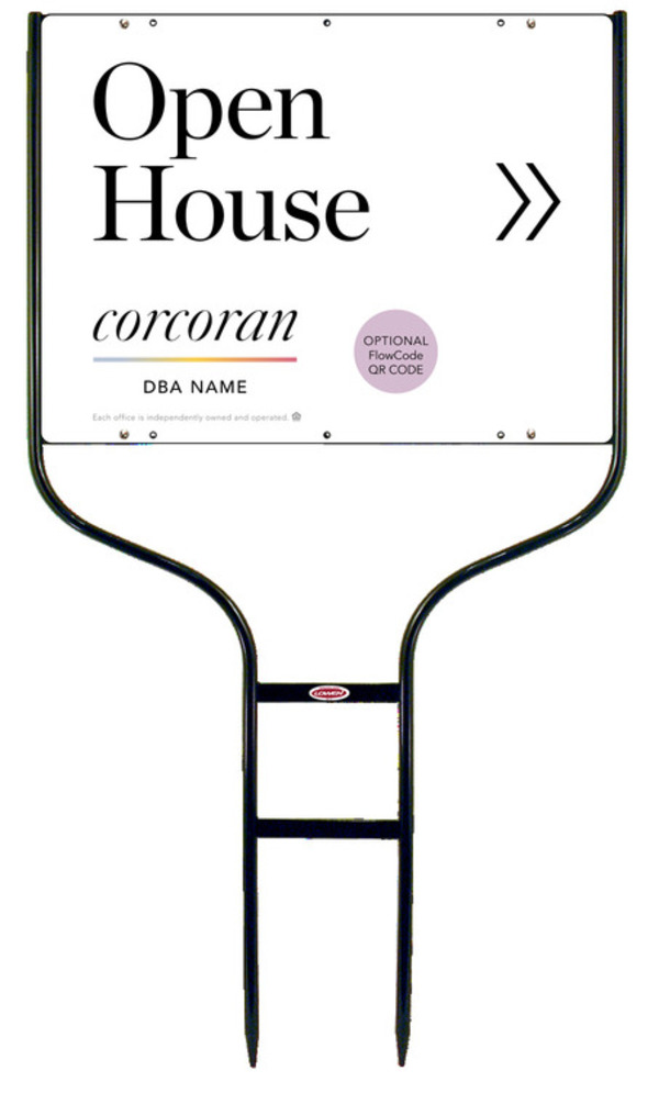 Directional Round Rod Frame And Office Open House W/ Qr Flowcode Sign Panel Unit, 18"H X 24"W,Steel