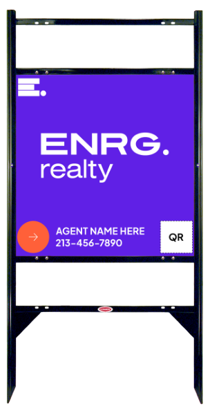 Angle Iron Frame W/ 2 Rider Inserts And Agent Name & Qr Code Sign Panel Unit, 24"H X 24"W, Steel