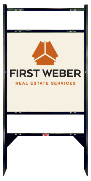 First Weber Real Estate Services Angle Iron Frame w/ 2 Rider Inserts and Office Sign Panel Unit, 24"h x 24"w, Steel