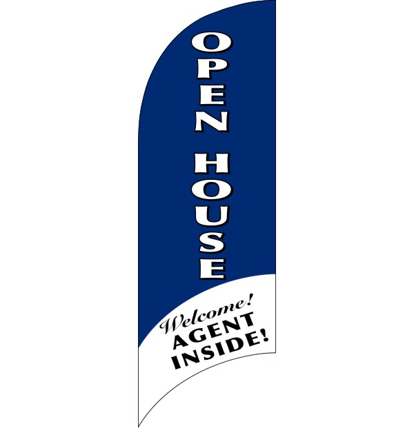 Independent real estate open house agent inside feather flag only, 7-foot blue