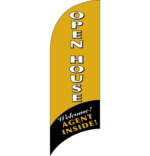 Independent real estate open house agent inside feather flag only, 7-foot gold