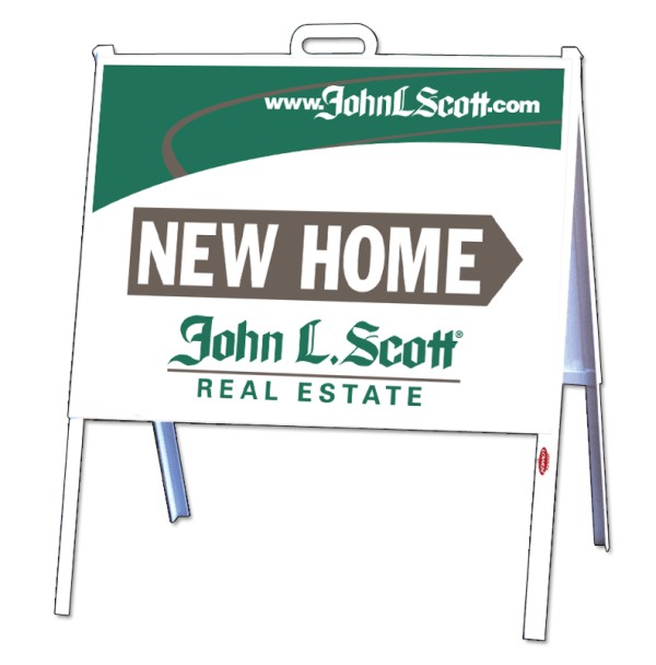 John L. Scott Angle Iron A-Frame and New Home sign panel unit, 24 GA steel 18"h x 24"w
