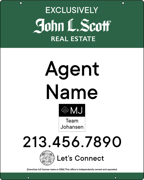 John L. Scott Hanging Agent  w/ QR Code & Team Logo Sign Panel, 30"h x 24"w, 3MM Aluminum Composite