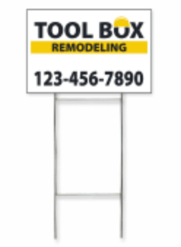 Job Site and Builders Site sign S1 wire h frame stake and panel unit, 4mm corrugated plastic, single face, 12"h x 18"w