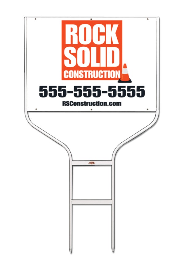 Job Site and Builders Round Rod Frame and Panel Sign Unit, 18"h x 24"w, White