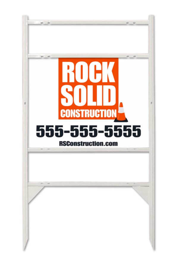 Job Site and Builders Angle Iron Frame and Panel Unit with 2 rider inserts, 18"h x 24"w, White