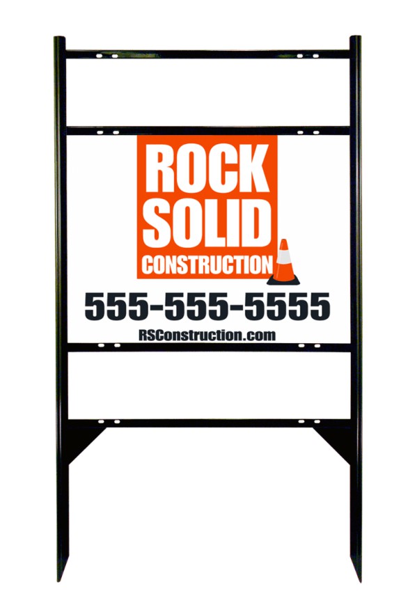 Job Site and Builders Angle Iron Frame and Panel Unit with 2 rider inserts, 18"h x 24"w, Black