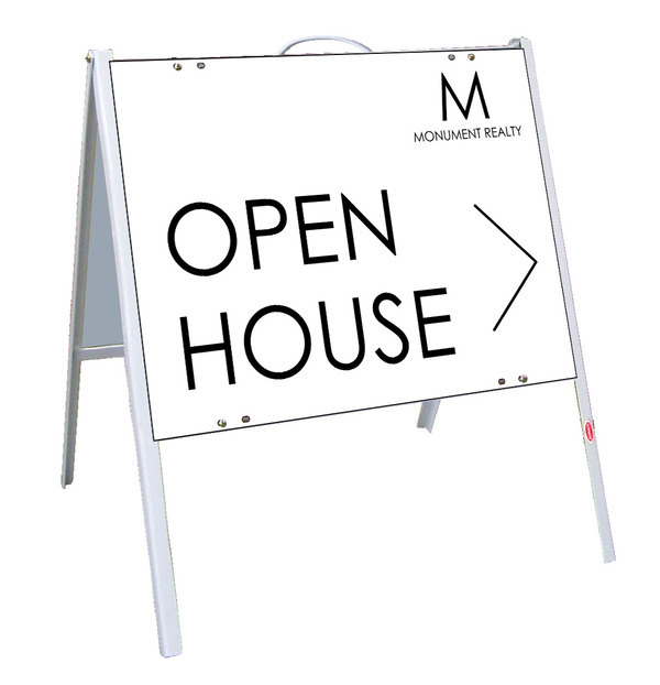 Monument Realty Angle Iron Frame and Open House Sign Panel Unit, 18"h x 24"w, Poly