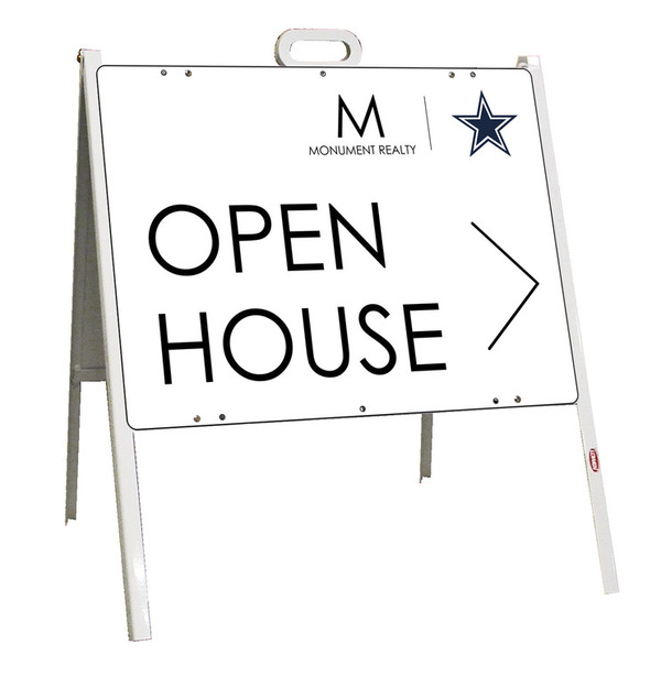 Monument Realty Angle Iron A-Frame and Open House w/ Star Sign Panel Unit, 18"h x 24"w, Steel