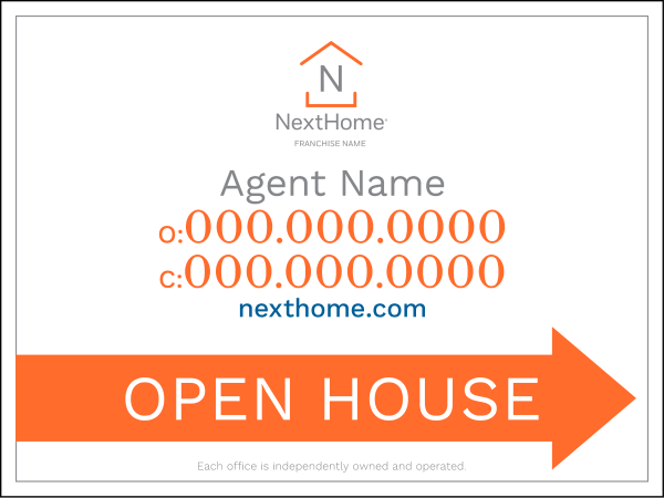 Directional Open House Sign Panel, Corrugated 4mm, 18"H X 24"W