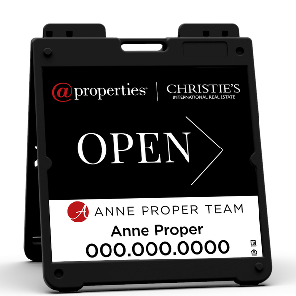 @properties Heavy Duty Plastic A-Frame and Agent Name Open w/ Logo Sign Panel Unit, 20"h x 20"w, Aluminum Composite