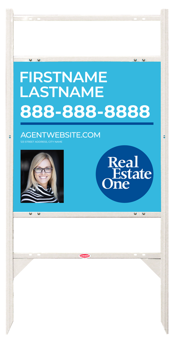 Angle Iron Frame W/ 2 Rider Inserts And Agent Photo Sign Panel Unit, 24"H X 24"W, Steel