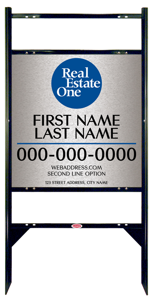 Angle Iron Frame W/ 2 Rider Inserts And Agent Name Sign Panel Unit, 24"H X 24"W, 3mm Brushed Aluminum Composite