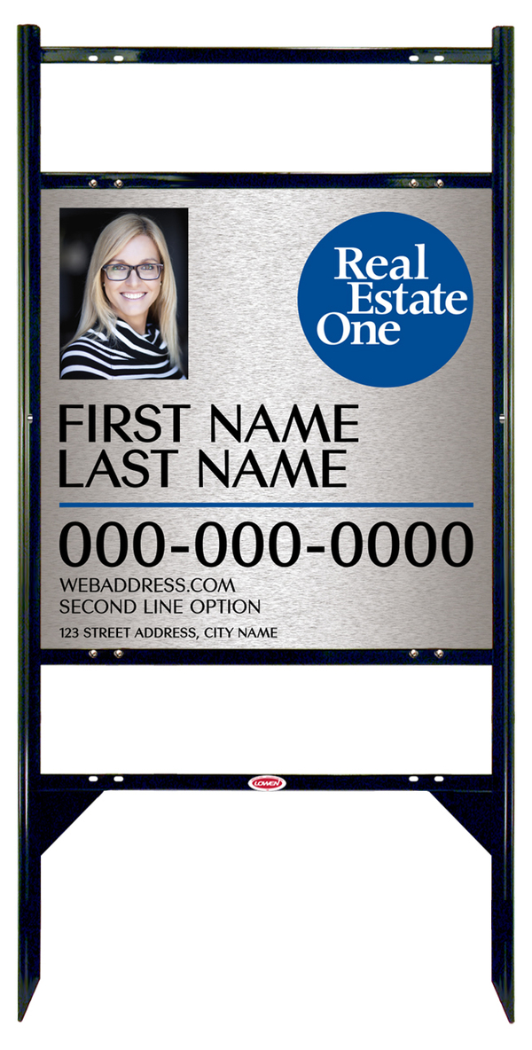 Angle Iron Frame W/ 2 Rider Inserts And Agent Photo Sign Panel Unit, 24"H X 24"W, 3mm Brushed Aluminum Composite