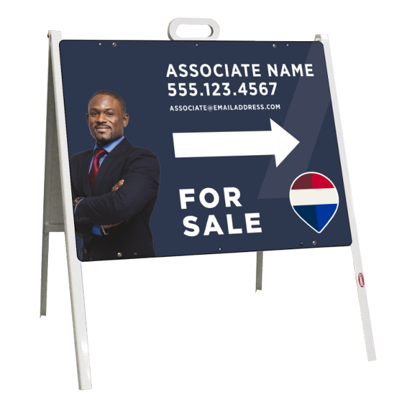 RE/MAX Angle Iron A-Frame and For Sale Associate Name w/ Cut Out Photo Sign Panel Unit, 18"h x 24"w, 24 ga steel