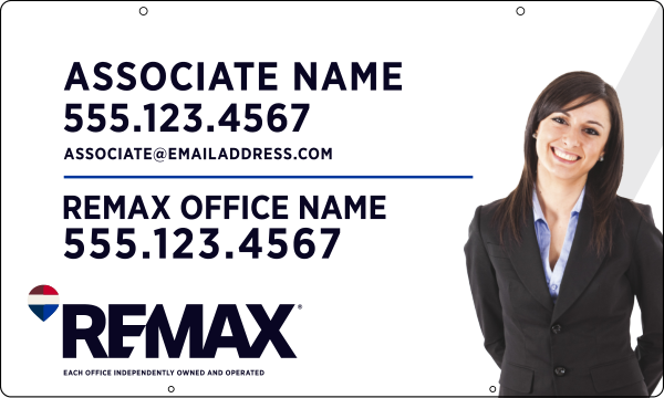RE/MAX Reflective Hanging Associate Name w/ Cut Out Photo Sign Panel, 18"h x 30"w, Steel