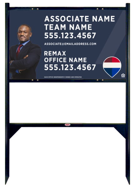 RE/MAX Reflective Angle Iron Frame and Associate Name, Team Name w/ Cut Out Photo Sign Panel Unit, 18"h x 30"w, Steel