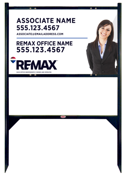 RE/MAX Reflective Angle Iron Frame and Associate Name w/ Cut Out Photo Sign Panel Unit, 18"h x 30"w, Steel