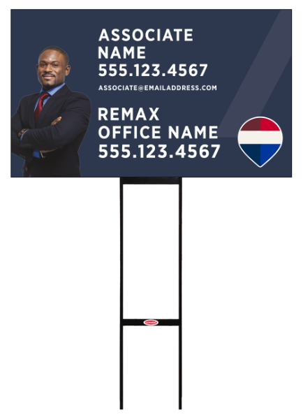 RE/MAX Sentry Round Rod H-Stake Frame and Associate Name w/ Cut Out Photo Sign Panel, 18h x 30w, 10mm Corrugated