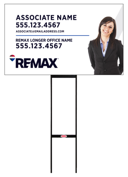 RE/MAX Sentry Round Rod H-Stake Frame and Associate Name w/ Cut Out Photo Sign Panel, 18h x 30w, 10mm Corrugated