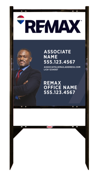 RE/MAX Angle Iron Frame and Associtate Name w/ License Number & Cut Out Photo Sign Unit,  30"h x 24"w, .040 Aluminum